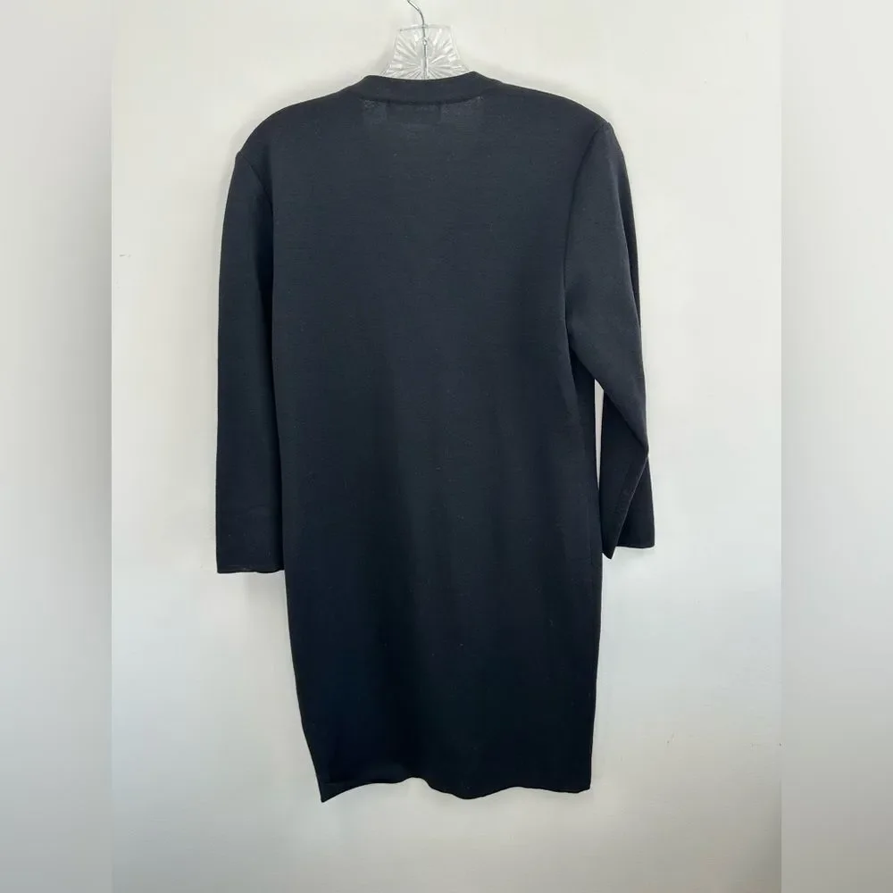 YSL Vintage Black Wool Cardigan Dress 3/4 Sleeve Large Gold Buttons Size M - Picture 14 of 14